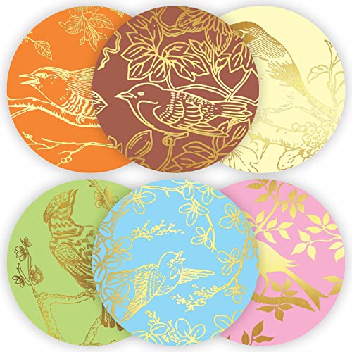 Vintage Floral Birds Gold Foil Stickers - (Pack Of 120) 2" Large Round Flower Labels For Christmas Happy Holidays New Year Birthday Cards Gift Boxes Everyday Envelope Seals #TOP2