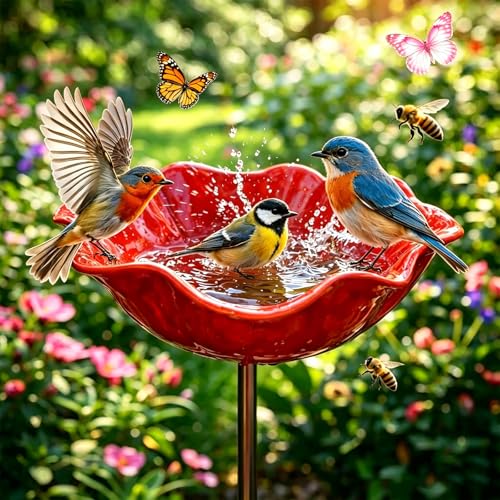 Abreuvoir à Oiseaux en métal à Motif Floral, Piquet de Jardin Artisanal, mangeoire à Oiseaux d'extérieur, Jardin, Cour, terrasse