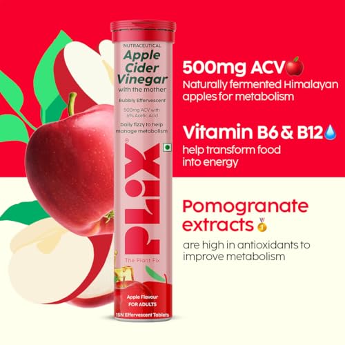 Image of THE PLANT FIX Apple Cider Vinegar Effervescent Tablet with mother | Supports Metabolism & Appetite Control I With 500mg ACV, Vit B6 & B12 I No Maltodextrin, No Added Sugar I Pack of 2 (30 tablets)