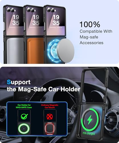 Image of Magnetic for Samsung Galaxy Z Flip 7 Case [Compatible with MagSafe][Anti-Fingerprint][Military Grade Drop Proof] Translucent Hard Back&Soft Silicone Bumper for Flip 7 Phone Case,Space Black