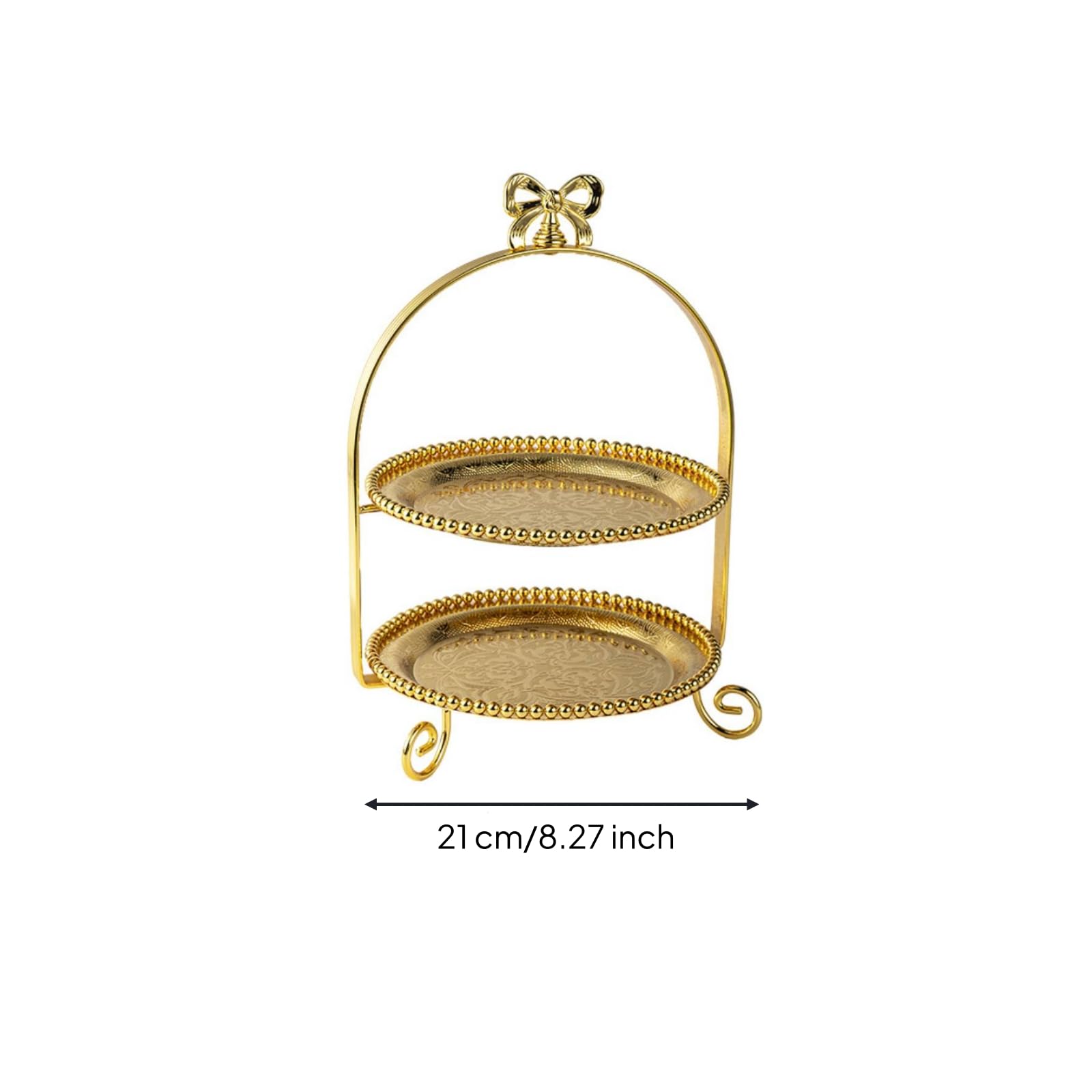 Présentoir à Dessert avec Poignée Papillon Argenté Présentoir à Gâteaux Vintage Support à Pâtisserie pour Anniversaire , 21 Cm , 9909-1G Doré, Deux Étages, Motif Papillon