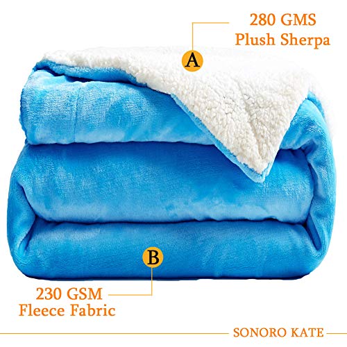 Sonoro Kate Sherpa Fleece Blanket Queen Size - Luxurious Double Reversible Super Soft Thick Fuzzy Plush，Warm Cozy Fluffy Couch Throw Velvet Queen Blanket For Bed (Queen, Light Blue) #TOP4