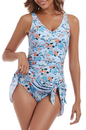 Image of Aidonger One Piece Swim Dress Swimsuits for Women Tummy Control Swimdress Skirt Bathing Suit