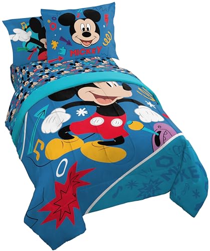 Jay Franco Kids Comforter Set Includes Sheets and Pillow Covers - Soft and Cozy Bed Set for Stylish Room Decor Blue - Mickey Mouse 7 Piece Full Bedding