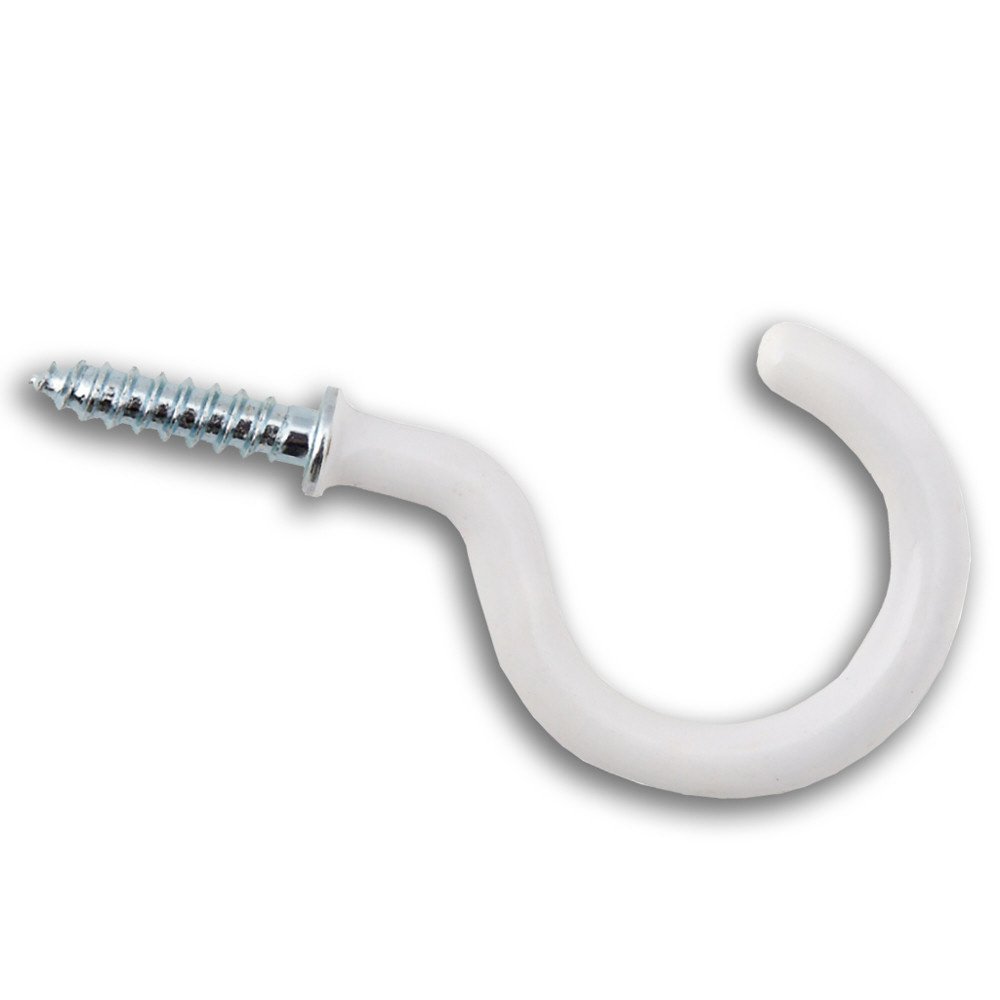 Fort Fasteners 100 Hooks White Cup Hooks, Shouldered 32Mm (1.1/4 Inch) White Plastic Coated 100 Hooks