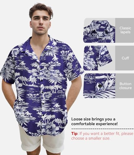 Image of Yoimira Hawaiian Shirts for Men, Print Mens Casual Short Sleeve Button Down Shirts Floral Aloha Beach Shirt