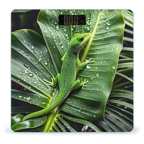 Báscula digital Gecko con hojas tropicales vidrio templado miniatura 1