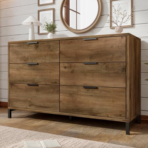 SUKY Cómoda, aparador con 6 cajones, 120 x 40 x 76 cm, en roble oscuro