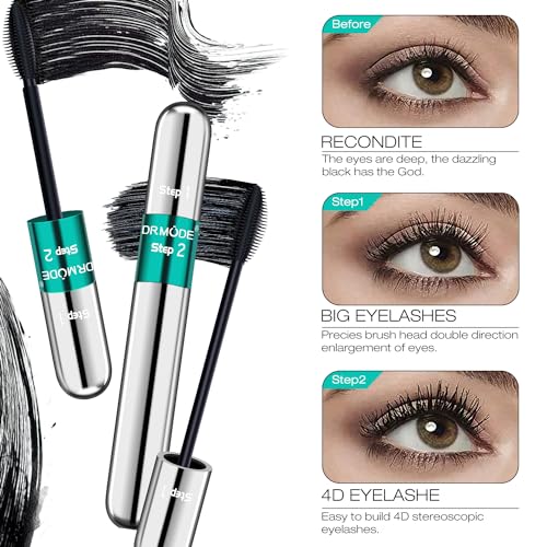 2. Bild von Mascara Wasserfest Schwarz – DRMODE Mas cara Cream Wimperntusche mit Silk Fiber, False Lash Look in one Wasserfest Langanhaltende Wimperntusche Schwarz