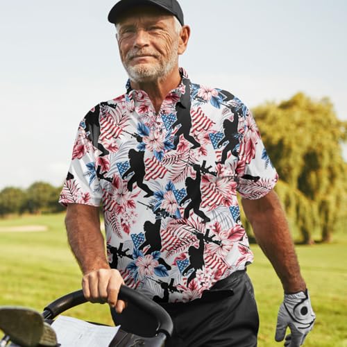 Funny Golfs Pattern Polo Shirts for Men Tropical Vintage Shirts Mens Polo Shirts Short Sleeve Button Up Golf Shirts for Men 6