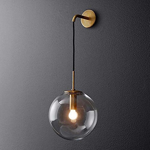 Vintage industrielle fer mur lampe boule de verre chambre tête de lit applique murale moderne simple hôtel allée lumière E27 aucune source lumineuse, or, noir (Color : Gold)