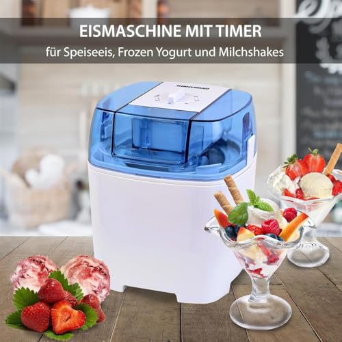 Gino Gelati Eiscreme Maschine Drions/Eismaschine Speiseeismaschine Eisbereiter, Weiß/Blau, Edelstahl, 1,5 Liter Volumen, 30 Watt Leistung, einfache Bedienung – Bild 4