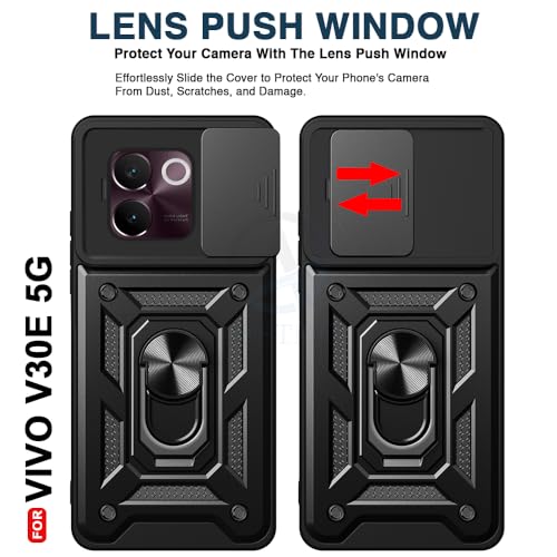 Image of AESTMO Polycarbonate Tough Armor Vivo V30E 5G Bumper Back Case Cover|Ring Holder & Sliding Camera Shield Cover|360 Degree Protection Back Case Cover for Vivo V30E 5G (Black)