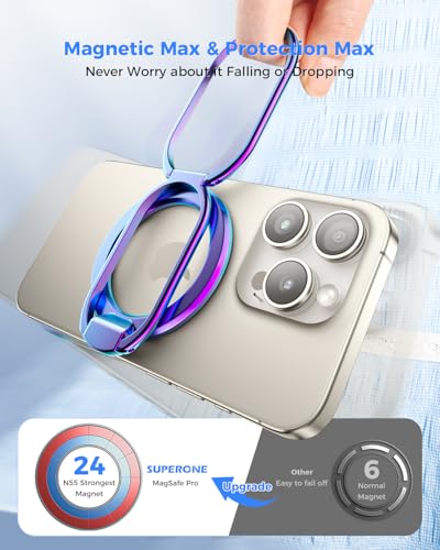 Image of SUPERONE [2025 Upgraded] Mag Safe Phone Ring Holder, Adjustable Magnetic Kickstand & Removable Phone Grip Compatible with Wireless Charging Only for iPhone 17 & 16 & 15 & 14 & 13 Series (Colorful)
