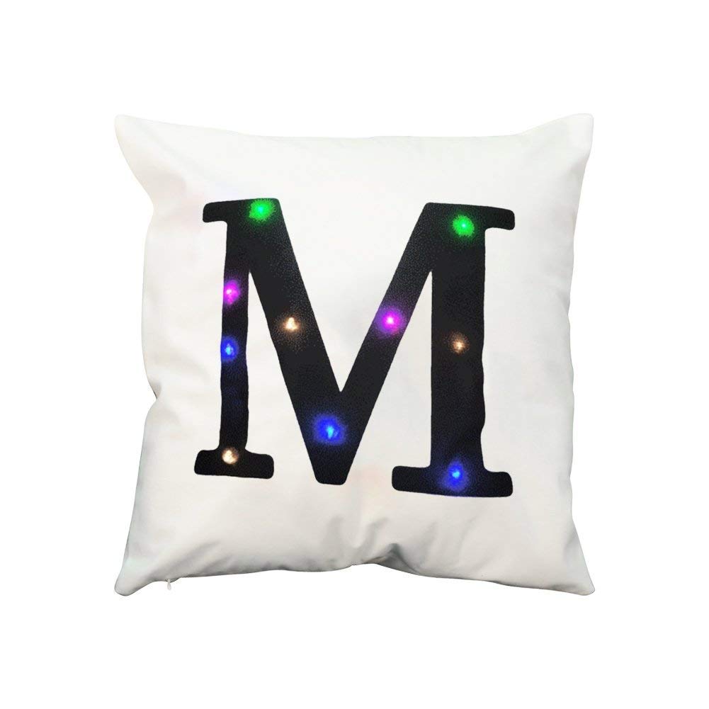 ZUODU Cushion Cover 45cm x 45 cm LED Colorful Flashing Velvet Letter Cushion Cover Pillow Cover Bar Use Party Use Festival Use Gift Use18”x18” or 45cm x 45cm 1pc (M)