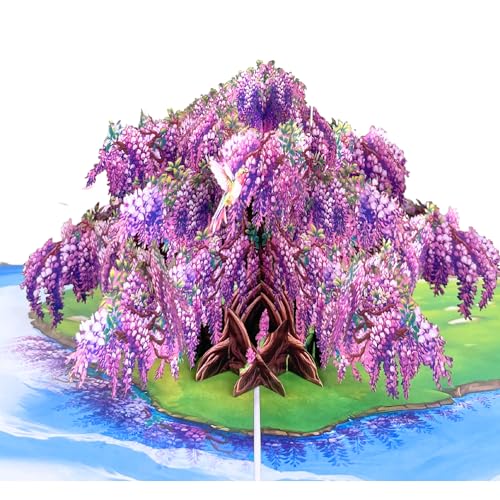 Wisteria Tree Pop-Up Mother's Day Cards, 6x8 in Birthday Card for Mom, Gift for Birthday, Anniversary, Mothers Day, Thank You, Get Well, All Occasion for Women, Her, Wife, Sister, Daughter, Grandma
