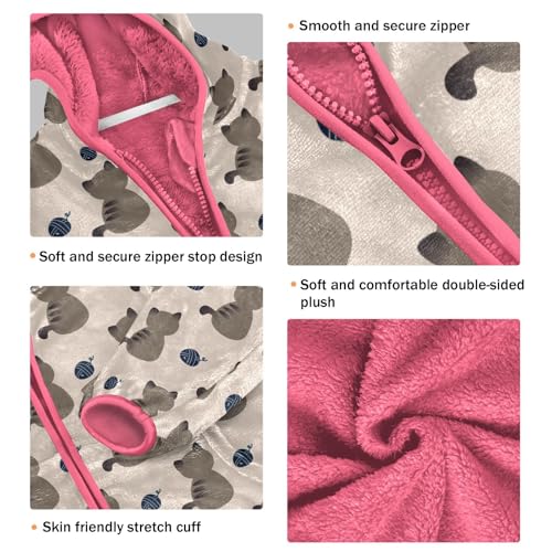 Cute Cat Toddler Fleece Jacket Baby Girls Hooded Zipper Long Sleeve Thick Warm Outerwear 3-10 Years3