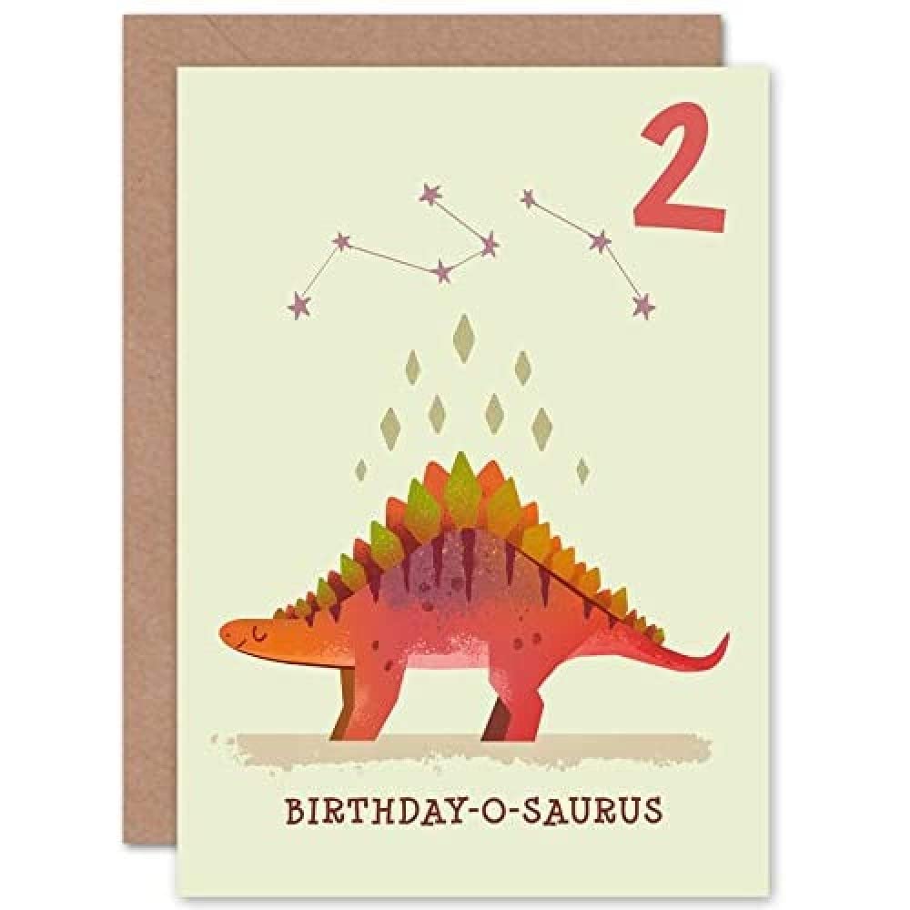 Wee Blue Coo Dinosaur Boys 2nd Birthday Card Stegosaurus