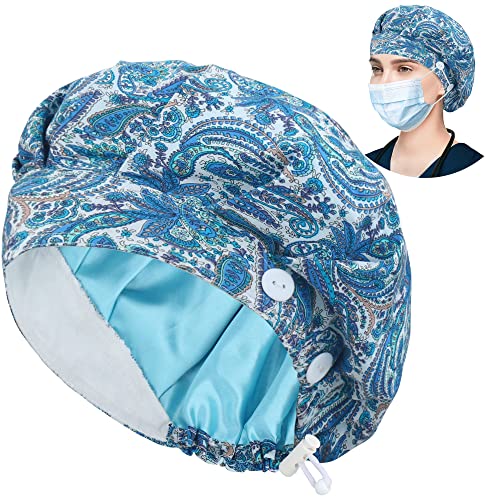 Image of Bouffant Caps with Button and Sweatband, Adjustable Scrub Caps for Women Men, One Size Multi Color