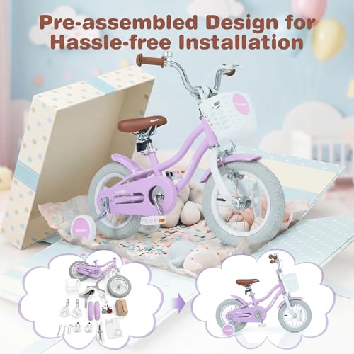 Image of BABY JOY Kids Bike, 12 14 16 18 20 Inch Boys Girls Bike w /Removable Basket | Kids Bicycle with Adjustable Seat & Handlebar, Handbrake & Coaster Brake, Training Wheels or Kickstand (Multi-Color Choices)