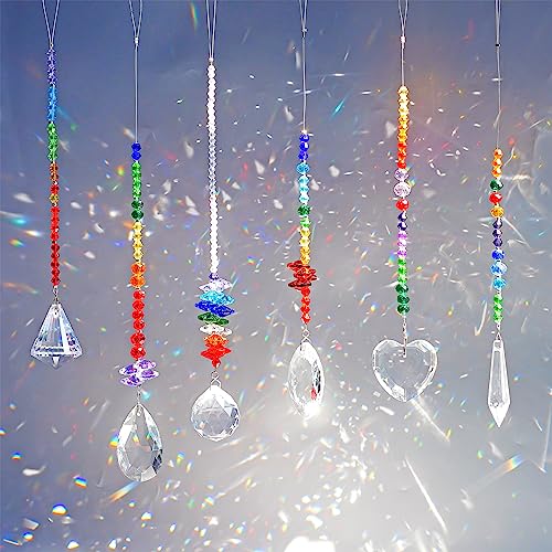 H&D Hyaline & Dora Colorful Crystals Glass Pendants Chandelier Suncatchers Prisms Hanging Ornament Octogon Chakra Crystal Pendants For Home,Office,Garden Decoration,Pack Of 6 #TOP7