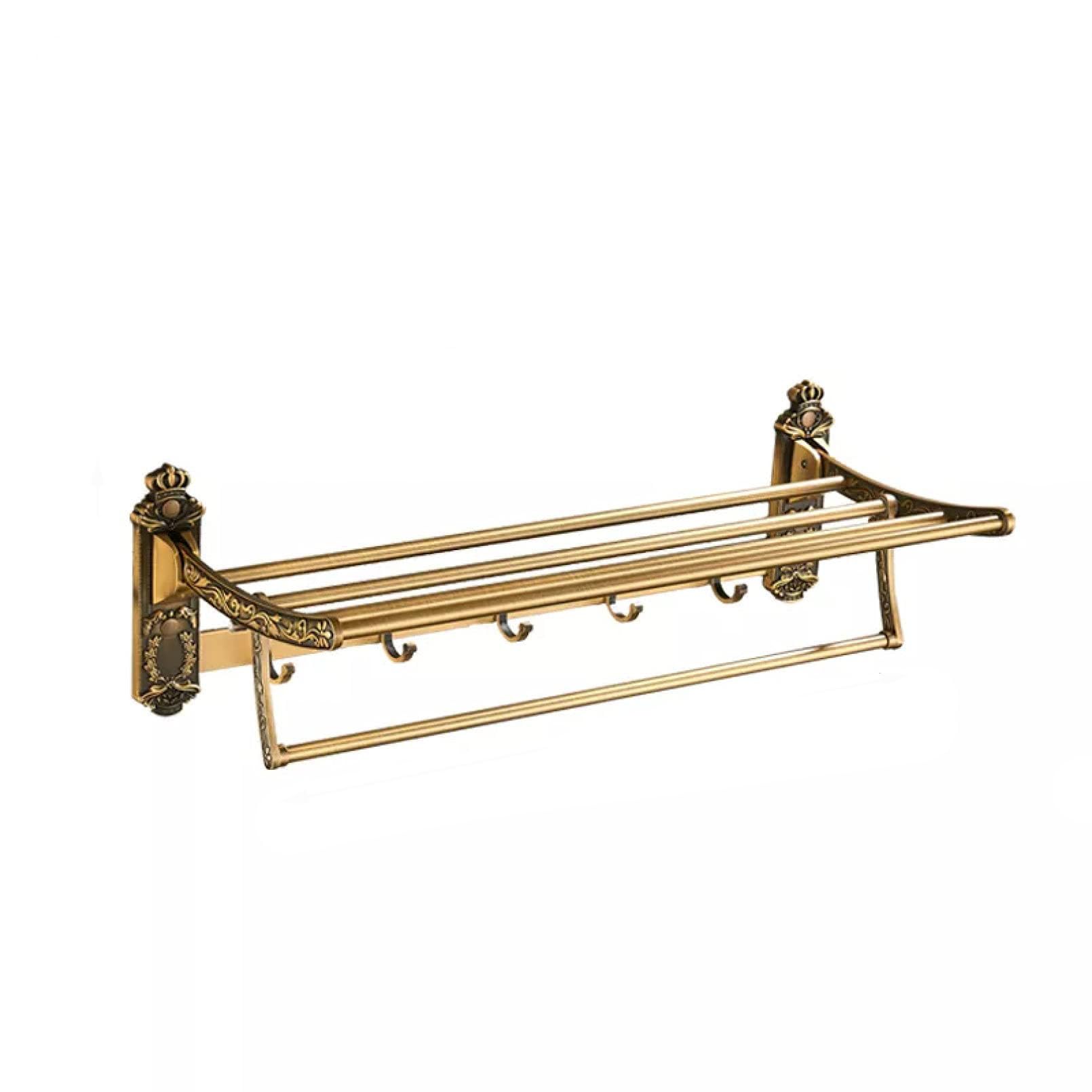 Bathroom Nail Free Foldable Antique Brass Bath Active Bathroom Towel Racks Double Towel Shelf with Hooks Bathroom Accessories