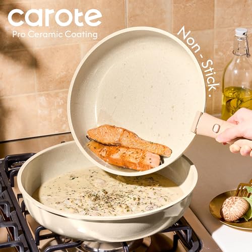 Foto de CAROTE Juego de 25 utensilios de cocina de cerámica, juego de ollas y sartenes antiadherentes, juego de cocina de RV con asas extraíbles, apto para horno, utensilios de inducción, juego de cocina no (imagen 4)