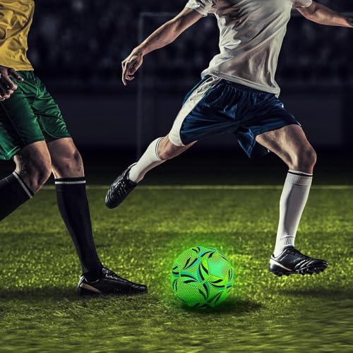 massway Offizielle Größe 5 Leuchtender Fußball, Fußball Leuchten im Dunkeln für Nachtspiele Training, Sport Leuchtfußball Kinder Erwachsene, Lederfussball mit Pumpe