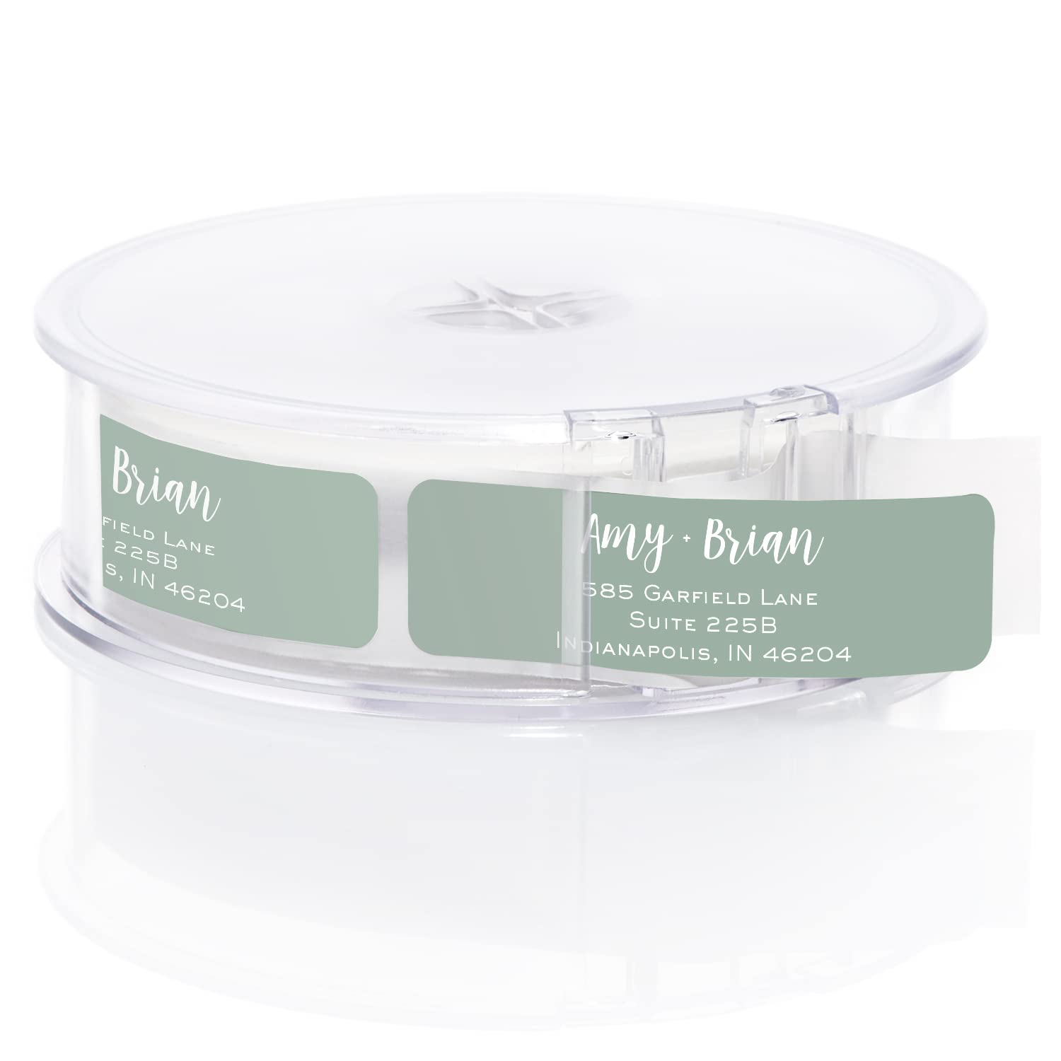 Modern Sage Rolled Address Labels/Roll of 250 Muted Emerald Personalized Address Labels/Designer Return Address Stickers in Elegant Plastic Dispenser