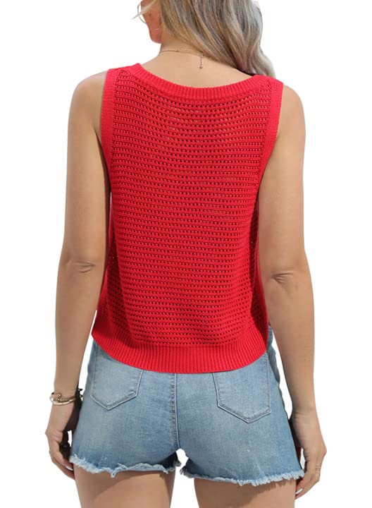 Image of FISACE Womens Crochet Tank Top Sleeveless Knit Summer Sweater | Round Neck, Hollow Out, Lightweight , Casual Crop,Cute Boho Vest