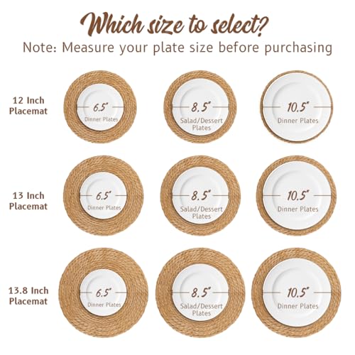 Image of 13 in Round Woven Boho Placemats Set of 8, Wicker Rattan Place Mats Chargers for Dinner Plates, Farmhouse Rustic Table Mats for Dining Table Decor
