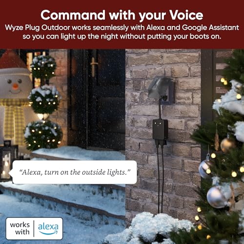 Wyze Plug Outdoor, Dual Outlets Energy Monitoring, IP64, 2.4GHz WiFi Smart Plug, Works with Alexa, Google Assistant, IFTTT, No Hub Required, Black