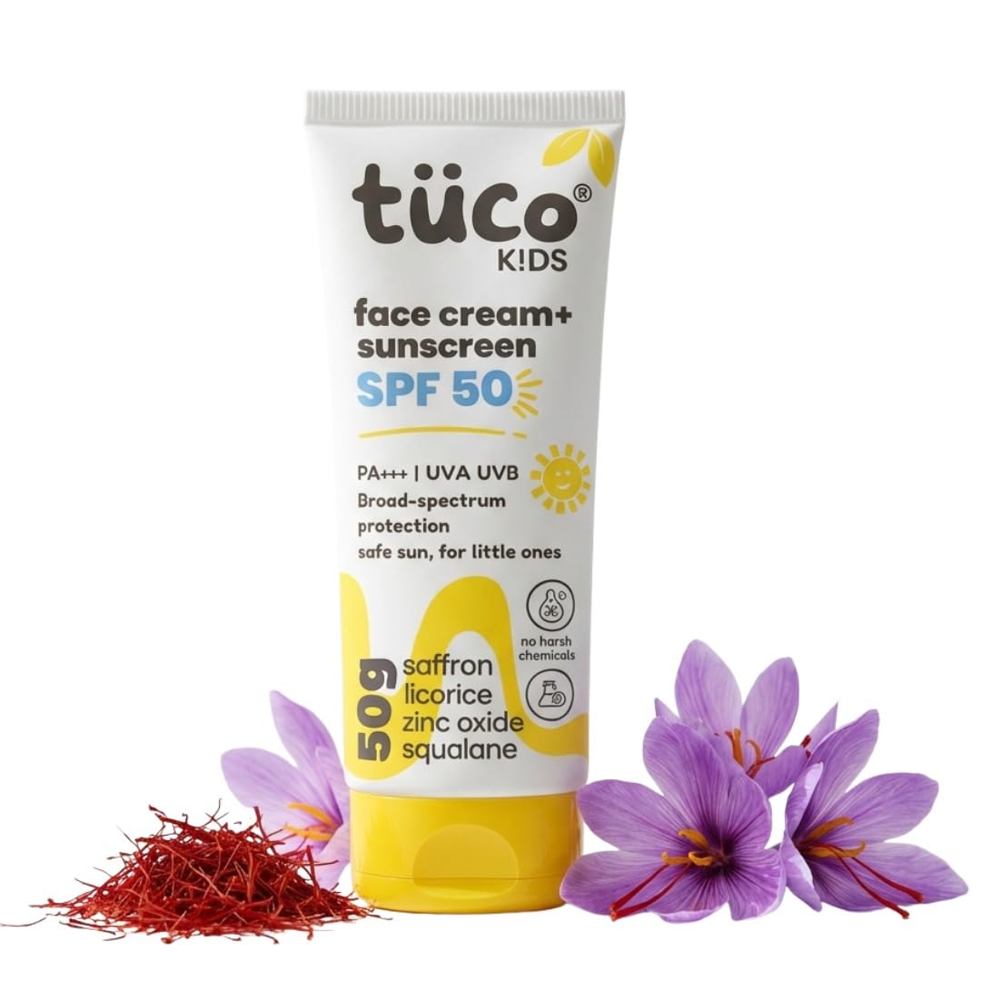 TuCo Intelligent Kids Saffron Face Cream & Sunscreen for Sun Protection and Glow - 50gm | SPF 30 PA++ Best Sun Protection For Kids | For All Skin Types