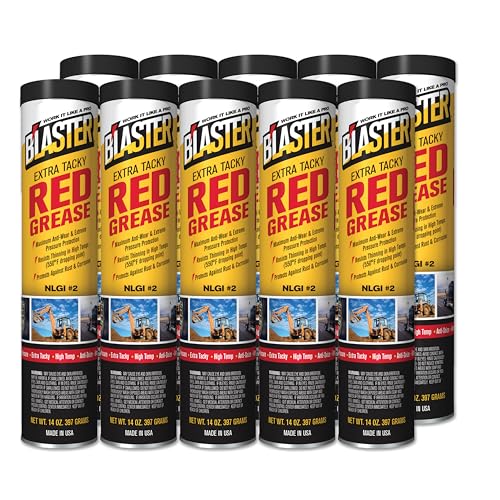 B'laster Extra Tacky Red Grease for Superior High Temerature and Pressure Applications with Superior Wear Protection, 14 Ounces, Pack of 10