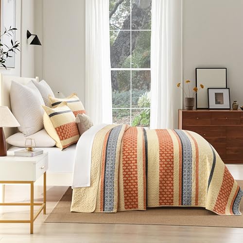 Image of Homzard Quilt Bedding Set - Cotton Quilt Sets Queen Szie,Orange Grey Black Queen Size Bed, Farmhouse Lightweight Bedspread Set, 3 Piece All Season