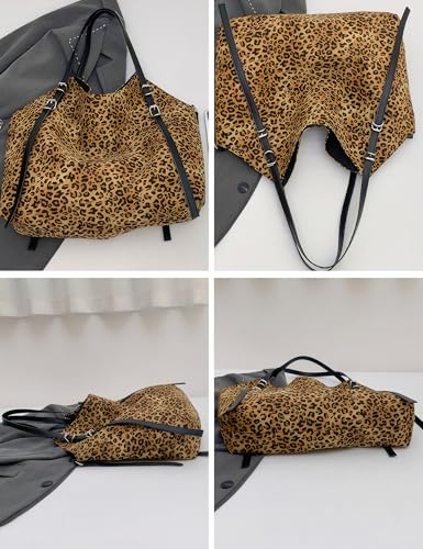 Leopard Print Tote Handbag for Women Cheetah Animal Pattern Nylon Shoulder Purse Bags3