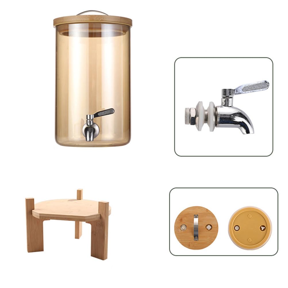 4L,Dispenser di Bevande in Vetro da 2 Pack per Feste, distributore di Bevande con Supporto in Legno di bambù e Rubinetto in Acciaio Inossidabile, distributore di Succo o Limonata