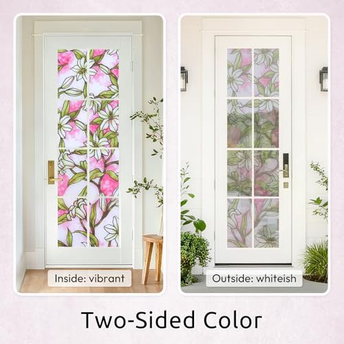 Image of rabbitgoo Stained Glass Window Privacy Film, Pink Lily, 17.5 inch X 78.7 inch | Anti UV Heat Blocking Frosted Glass Static Cling Removable, for Bathroom, Bedroom, Living Room