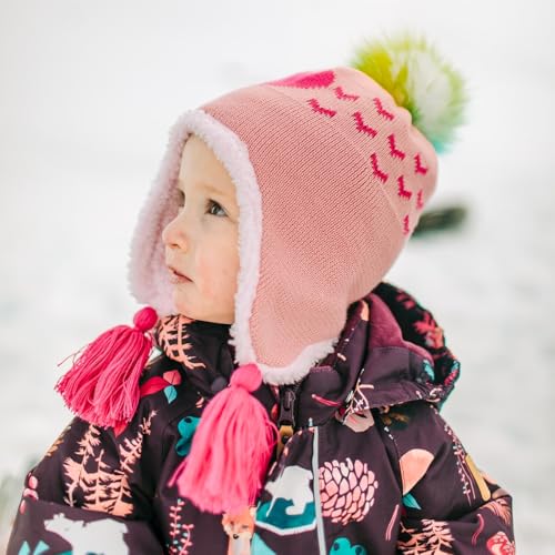 Turtle Fur Toddler Girls Sophie Plush Fleece Lined Earflap Faux Pom Beanie4