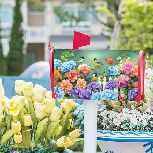 Image of Spring Watercolor Flowers Mailbox Covers Magnetic Spring Summer Welcome Outdoor Mailbox Cover Standard Size 21 inch X 25.5 inch Floral Holiday Mailbox Wrap Post Letter Box Cover Decor for Home Garden Yard