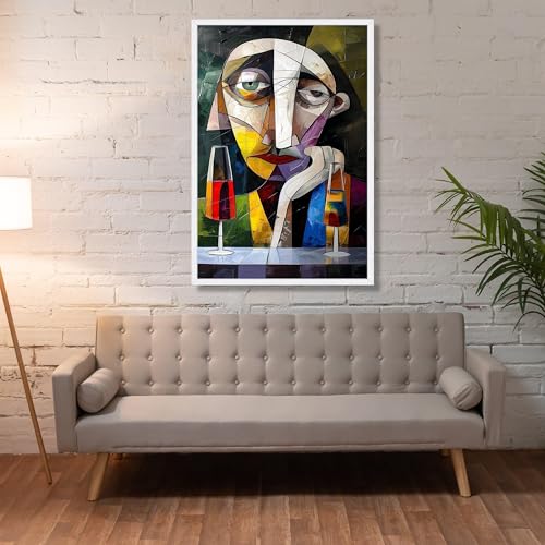 Visage géométrique coloré sur grande toile cubiste pour raviver vos murs - 2