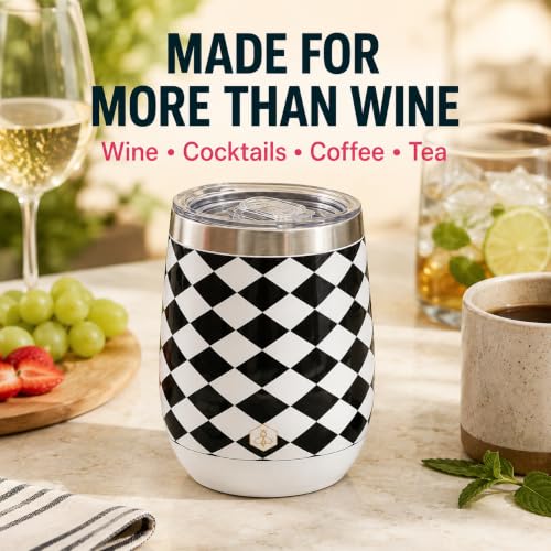 Image of Biddlebee 12 oz Insulated Stemless Wine Tumblers with Lids, Set of 2 | Stainless steel, keeps drinks hot or cold for hours; unbreakable outdoor and travel wine glasses; gift for women