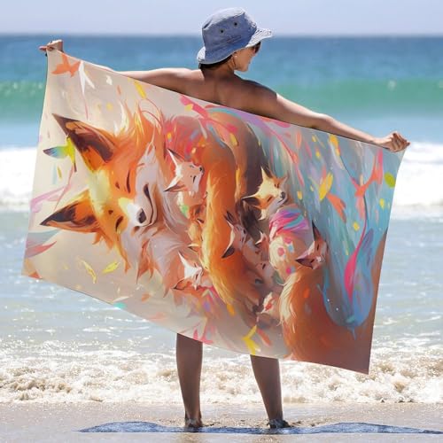 Serviette de plage renard en automne microfibre 130x80 cm - 6