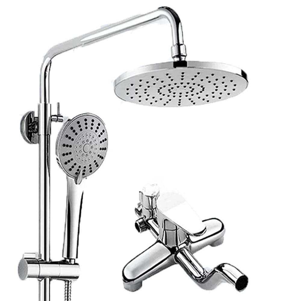 QUSYZD Chrome-Plated Shower Kits with Overhead Shower Round Rain Shower Head with Swivel Bathtub Outlet Hot and Cold Shower Mixer Set,