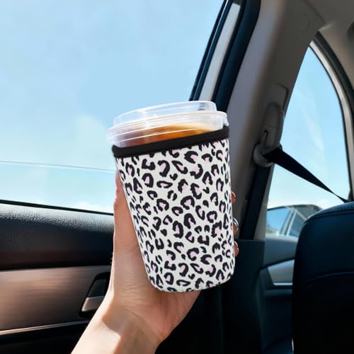 Image of Reusable Insulated Sleeve for Iced Coffee Cup, Coffee Neoprene Sleeve for Cold & Hot Drinks, Beverage Holder for Iced Coffee (Blush Leopard, Small: 16-18oz)