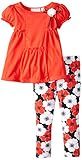 Kids Headquarters Girls' Red Tunic with Flower Print Leggings