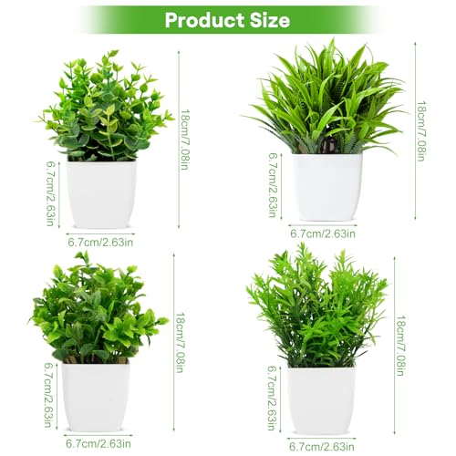 4 stuks kunstplanten, kunstplant in pot, plastic plant, klein, nepplanten, potplant voor tafel, badkamer, kantoor en balkon, decoratie, kunstplanten met pot, decoratieve planten kunstmatig - Afbeelding 3