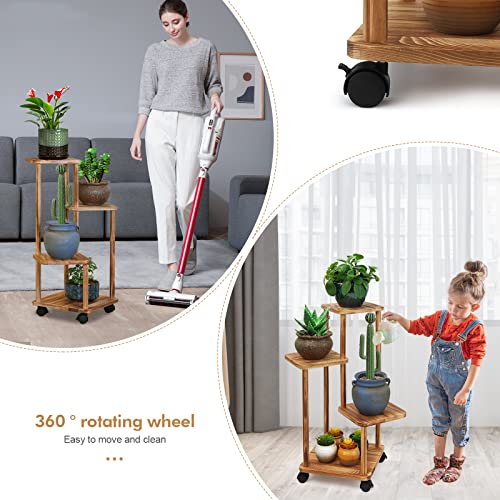 Jotboom Tall Plant Stand Indoor Outdoor Wood Plant Stand With Wheels 4 Tier Plant Shelf Planter Display Stand Flower Shelves Rack Flower Pot Holder For Bedroom Balcony Patio Office #TOP5