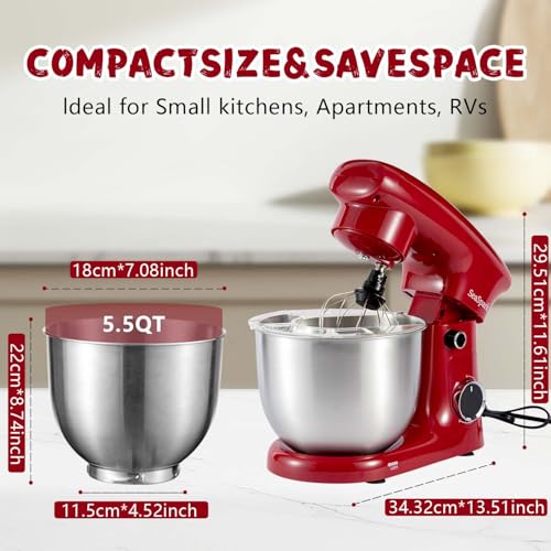 Image of Stand Mixer, 3 in 1 Stand Mixer, 5.5Qt Electric Mixer, Mixer with Stainless Dough Hook, Wire Whip & Beater, Food Mixer for Baking, Cake and Most Home Cooks, Red
