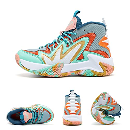 Image of VITUOFLY Kids Basketball Shoes Boys Sneakers Girls Mid-top Sports Shoes | Ankle protection, Non-slip TPR outsole, Cushioned shock-absorbing EVA midsole, Indoor outdoor sports for little & big kids